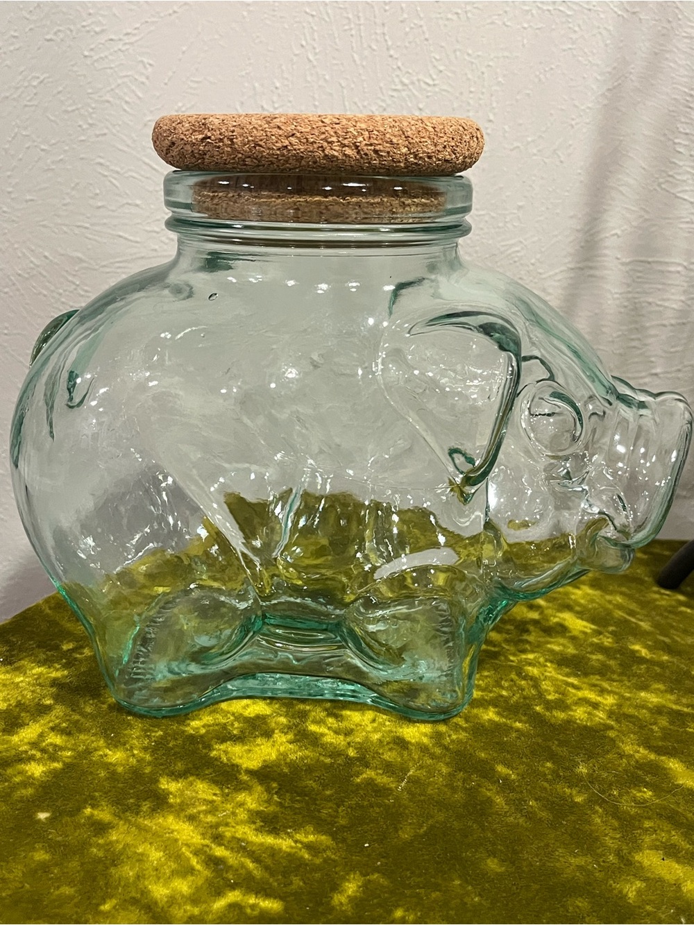 Clear Glass Piggy Bank / canister Jar with Cork Lid - Aqua Tint, made in Italy